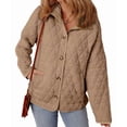 thumbnail image 6 of Female Quilted Jacket Casual Winter Open Front Button Down Puffer Coat Outwear Cardigan Khaki S, 6 of 9
