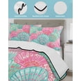 thumbnail image 4 of Quilts Twin-XL Size Bedding Set, Green Pink Shell Lightweight Quilted Comforter, Coastal Summer Beach Ocean Conch Soft Reversible Bedspread Coverlet with Pillow Covers for All Season, 68" x 98", 4 of 7