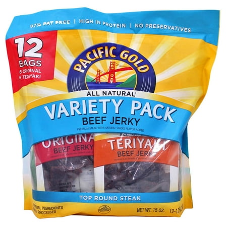 Pacific Gold Beef Jerky Variety Pack 15 Ounce (Pack of 12)