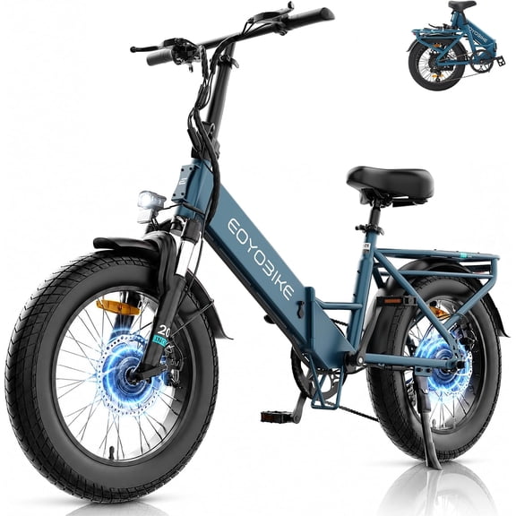 Lilypelle Folding Electric Bicycle for Adults, Peak 1200W Rear Motor,48V 500Wh Built-in detachable battery,20"×3.0 Fat Tire 7 Speed Step-Thru Electric Cargo Bicycle,20MPH, Fits for 4'9" to 6'5"