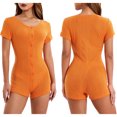 thumbnail image 2 of Fortune Femmes Été Pyjama Court Bouton Manches Courtes vers le Bas Couleur Unie Combinaison Florale, 2 of 9