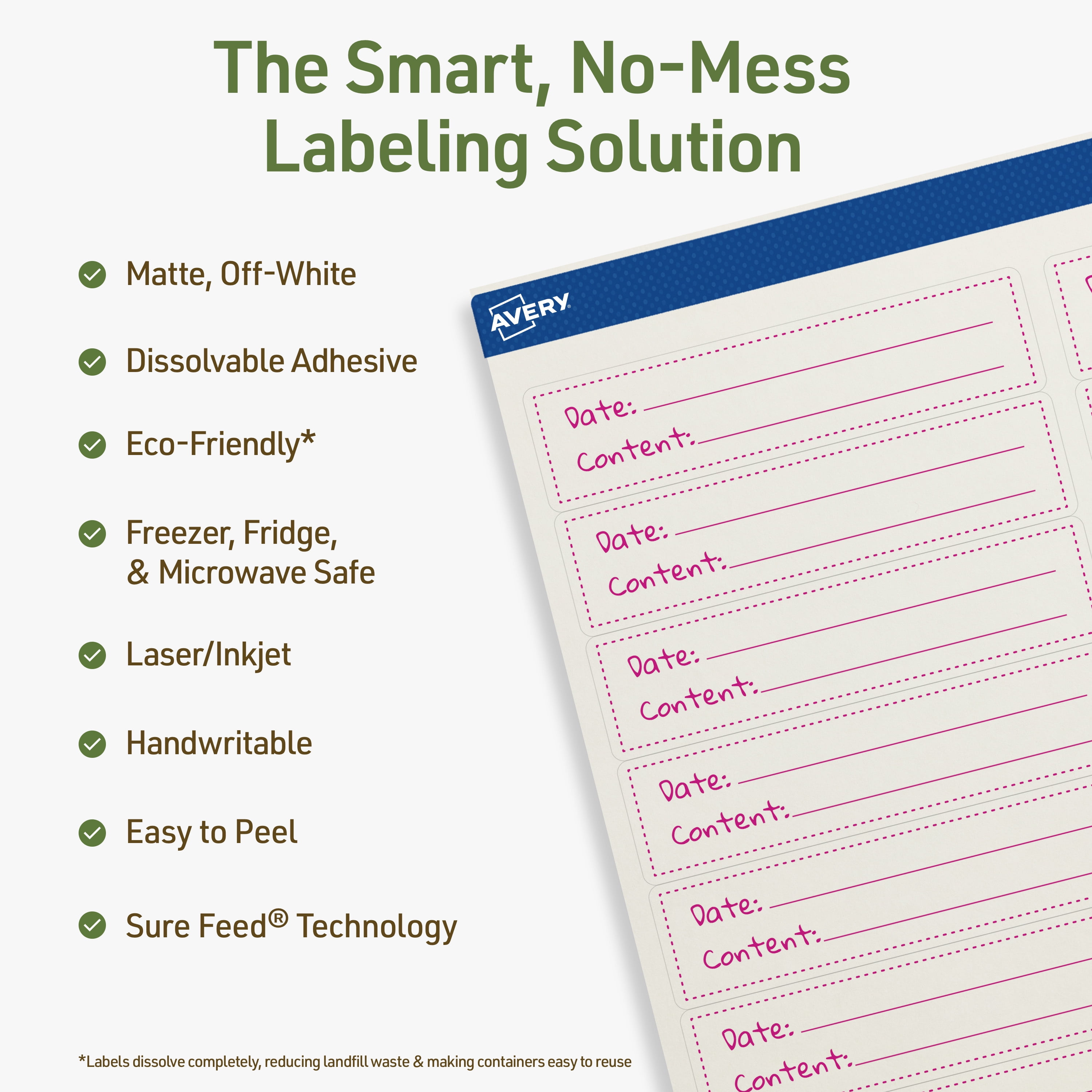Avery Dissolvable Rectangle Labels, 1" x 4", 500 Labels