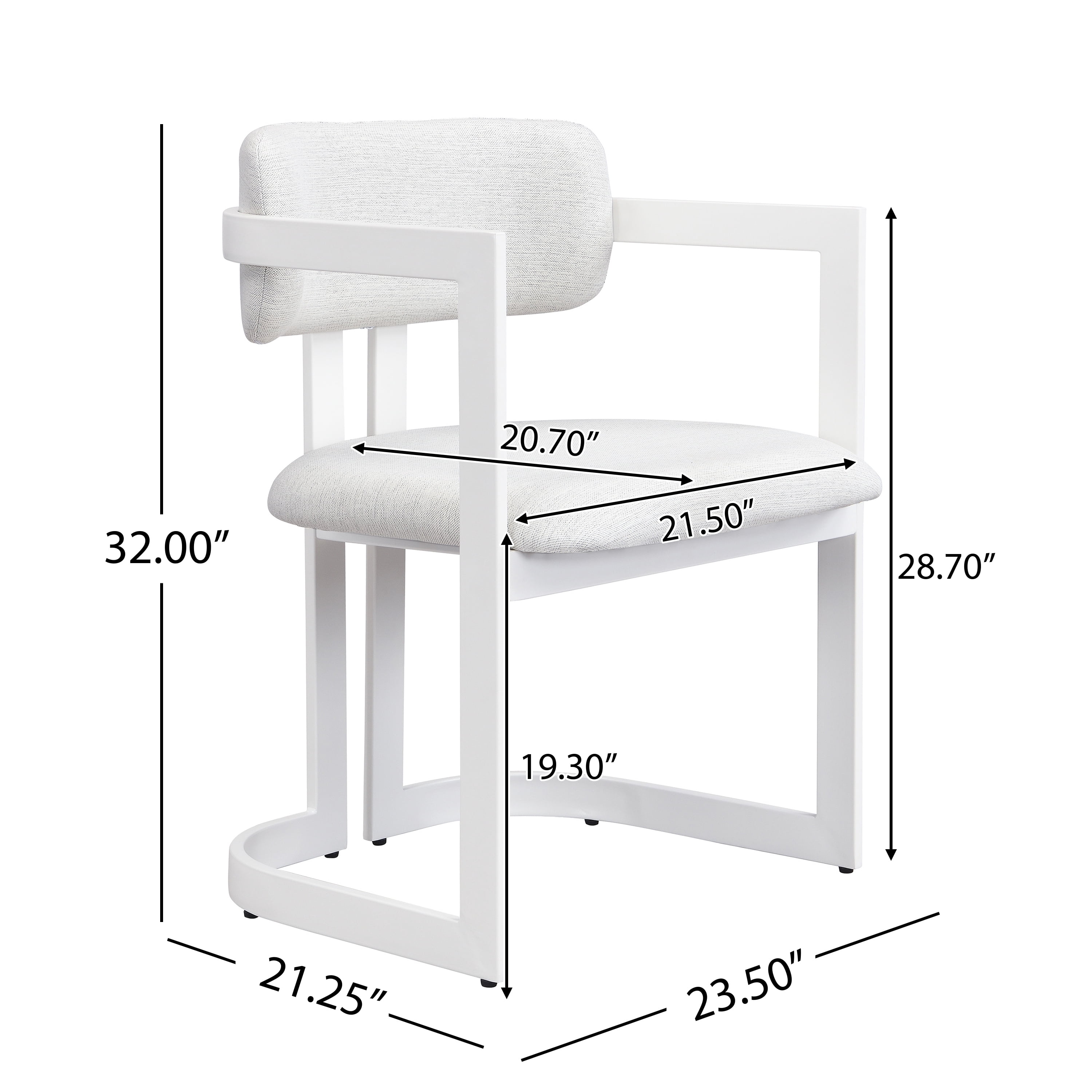 Dining Chairs Set of 2, Upholstered Armchairs, Fabric Dining Chairs with Beige Seat and White Metal Frame for Kitchen Dining Room Small Space, 265 lbs Capacity