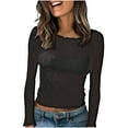 thumbnail image 3 of Sexlip Womens Cropped Blouse Long Sleeve Fishnet Design Sheer Fabric Slim Silhouette for Casual Occasions Black L, 3 of 7
