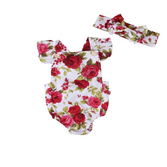 Summer Baby Girl Sleeveless Print Romper Jumpsuit Sunsuit Outfits Clothes