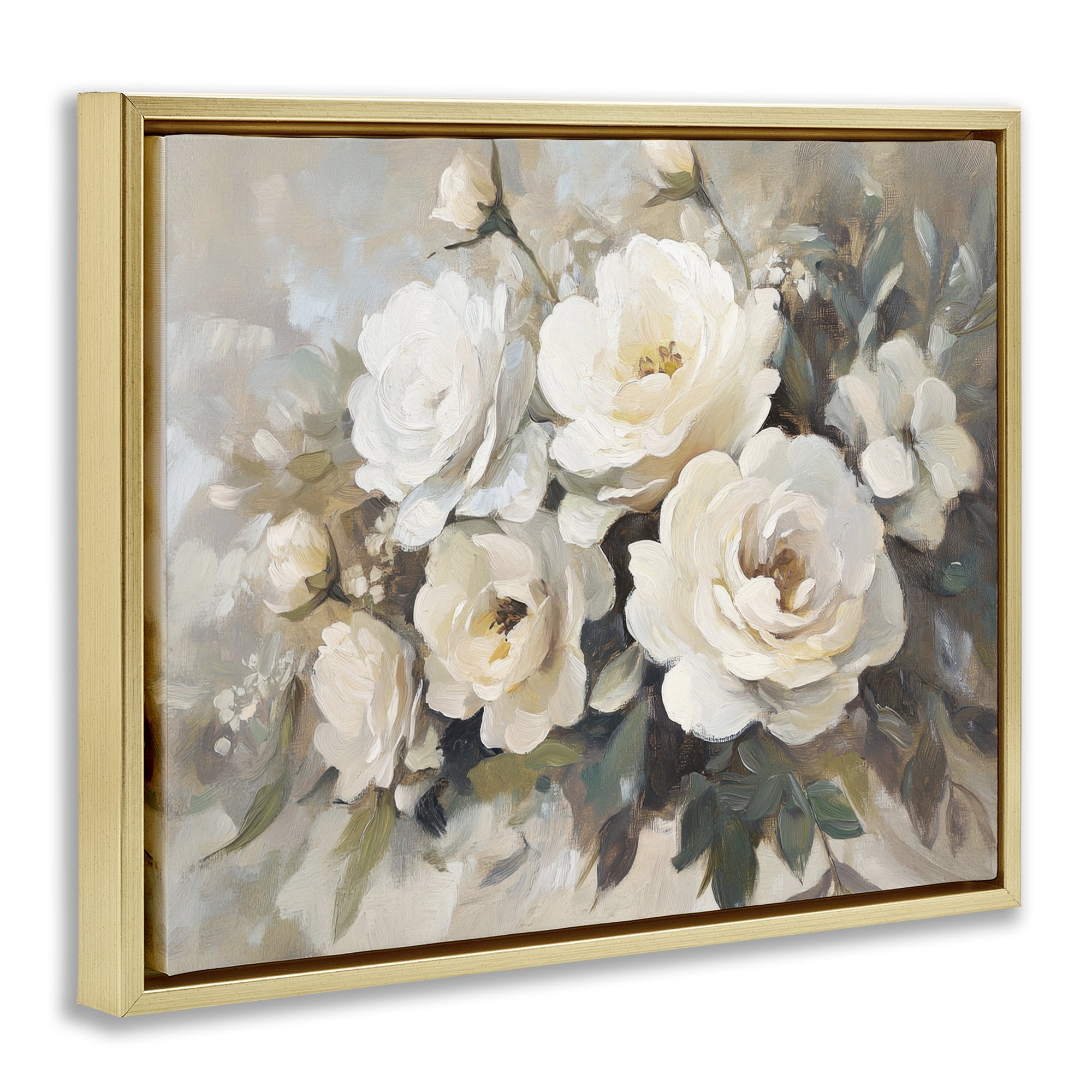 Stupell Industries Blushing Cream Bouquet Plants & Flowers Painting Gold Floater Framed Canvas Art Print Wall Art, 31 x 25