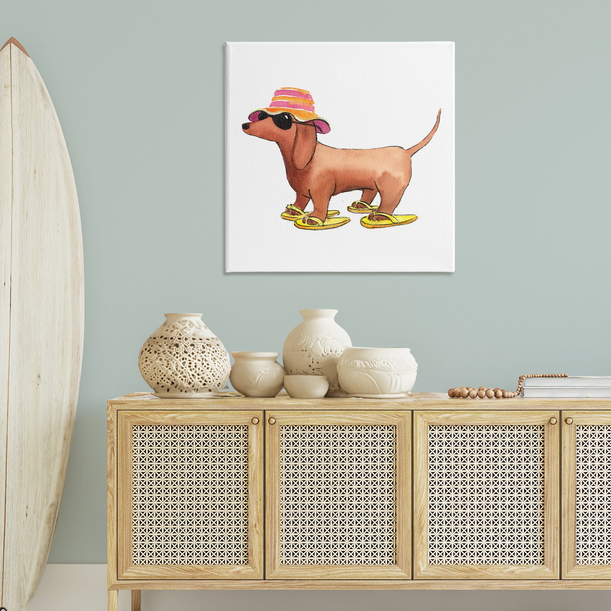Stupell Industries Beach Dog Flip Flops Animals Painting Wrapped Canvas Art Print Wall Art, 36 x 36