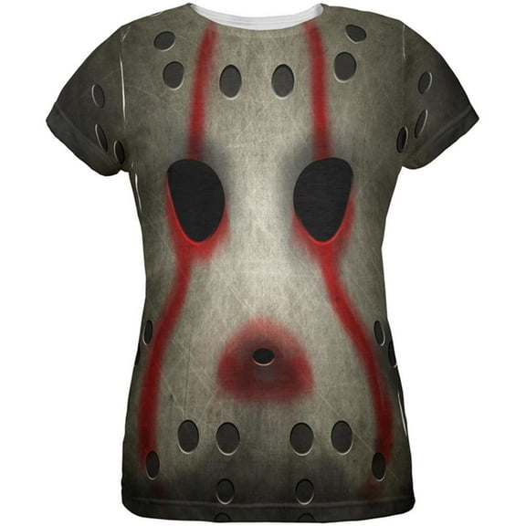 Halloween Horror Movie Hockey Mask Costume All Over Womens T Shirt Multi MD