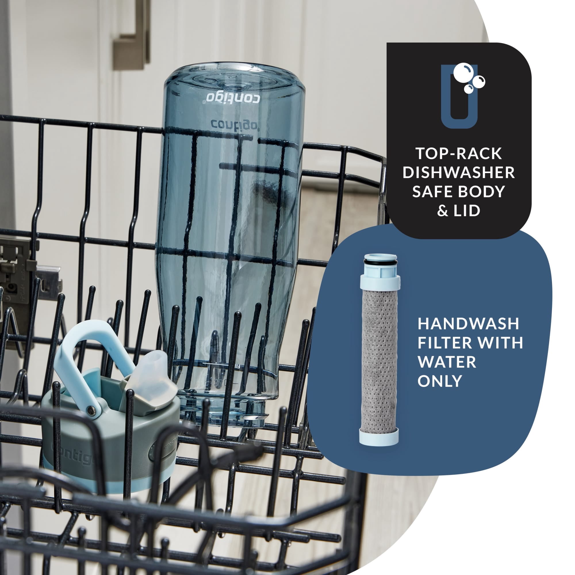 Contigo Wells Plastic Filter Water Bottle with AUTOSPOUT Straw Lid, 32 oz., Dark Ice
