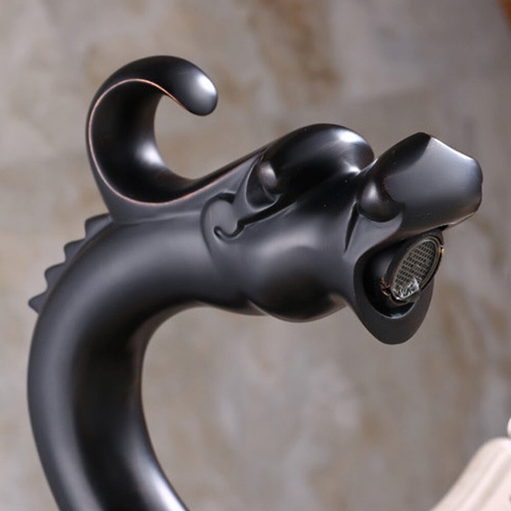 Dragon Shape Oil Rubbed Brass Bathroom Sink Faucet, Waterfall Two-Handle One Hole Vessel Mixer Tap, Mixer Deck Mounted Taps, Basin Sink Faucet, Modern Lavatory Vanity Sink Tap
