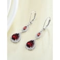 thumbnail image 4 of PYNZY Sterling Silver Wedding Earrings for Brides, Teardrop Dangle Created Garnet Birthstones Earrings with Leverback for Women Jewelry Gifts, 4 of 6