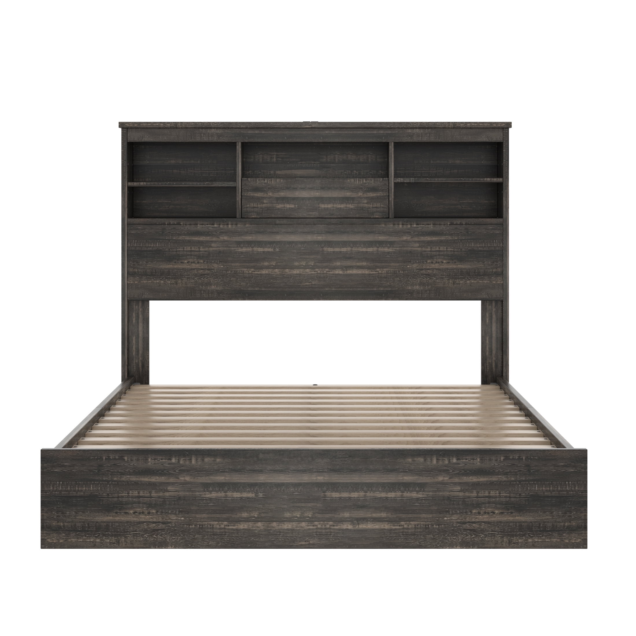 Noble House 4PCS Bedroom Set, Queen Bed with Storage Headboard & Charging Station, 2 Nightstands, 5-Drawer Dresser, Antique Gray