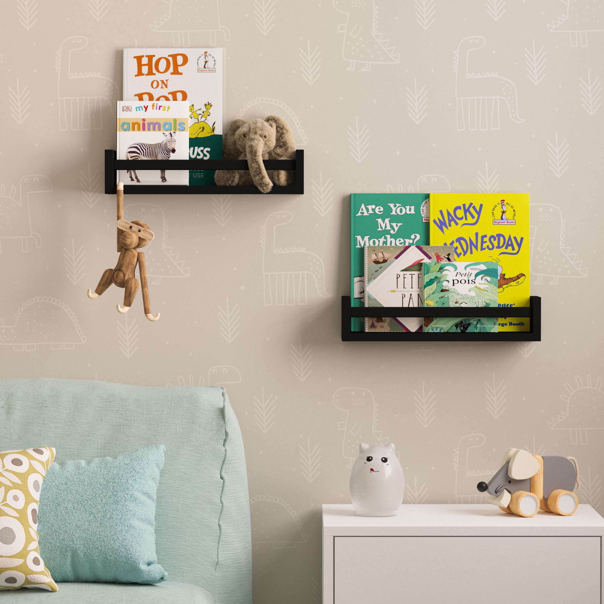 Wall Mounted Wood Floating Shelves Set of 2 Wallniture Utah 24 White Bookshelf for Kids Room Decor 