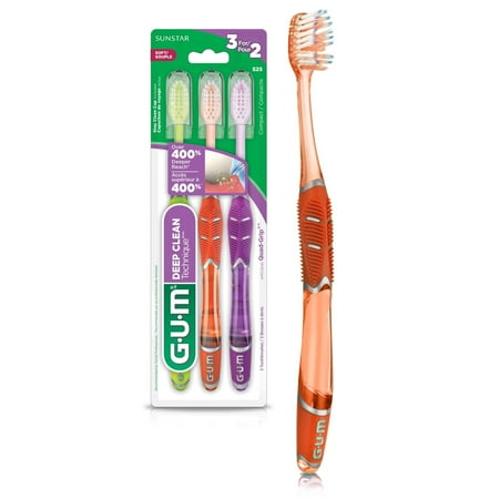 GUM Technique Deep Clean Toothbrush  Compact Head  Ultra-Fine Tapered Bristles for Adults  3 Count  Recommended by Dental Professionals