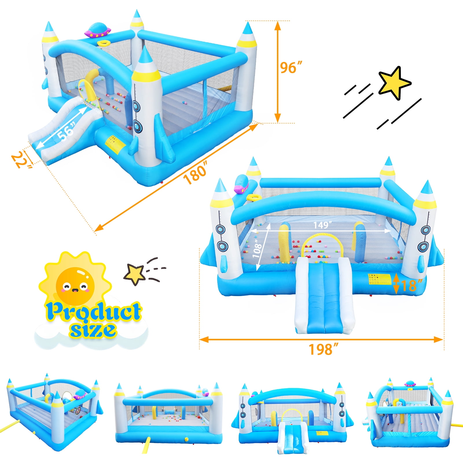 Large Inflatable Bounce House for Big Kids with Slide & Basketball Hoop, 16.5ft x 15ft, Blue Bouncer for 6 Kids Aged 3-10, Includes Blower & Dart Game
