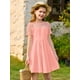 thumbnail image 2 of Vestido Haloumoning para niñas, malla en contraste, manga abullonada, rosa oscuro, 2 of 6