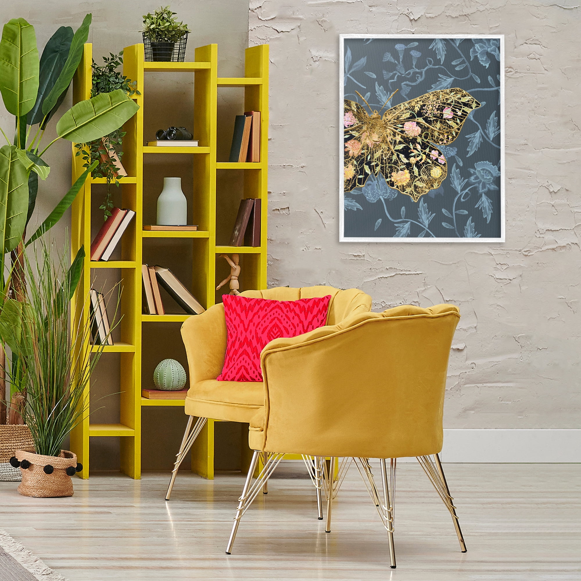 Stupell Industries Blue & Gold Butterfly Animals & Insects Painting White Framed Art Print Wall Art, 24 x 30
