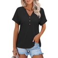 thumbnail image 1 of Camiseta TICTICMISS para mujer, cuello en V, manga corta, negra, 1 of 6