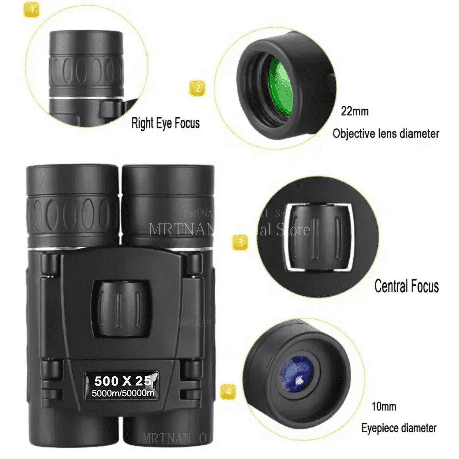 500x25 HD Zoom Portable Powerful Binoculars Long Range BAK4 Telescope Folding Optics for Outdoor Hunting Camping