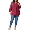 thumbnail image 2 of Agnes Orinda Plus Size Blouses for Women 3/4 Sleeve V Neck Work Shirts Casual Blouse 3X Burgundy, 2 of 6