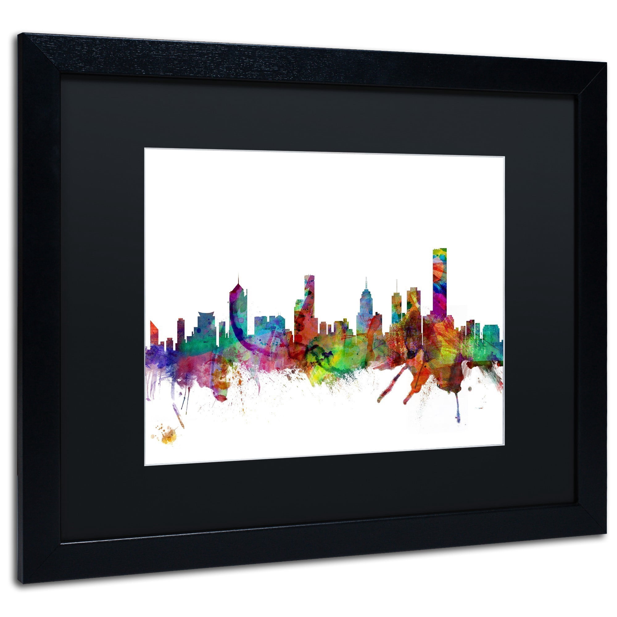 Trademark Fine Art "Melbourne Skyline II" Canvas Art by Michael Tompsett Black Matte, Black Frame