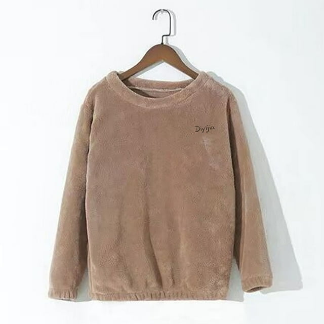 TIMIFIS Haut de Pyjama en Molleton pour Femmes, Chemise de Nuit Décontractée à Manches Longues, Col Rond Confortable, Vêtement de Nuit Léger et Doux, Couleur Unie Thermique, Vêtement de Détente, Mode, Élégant, Chaud