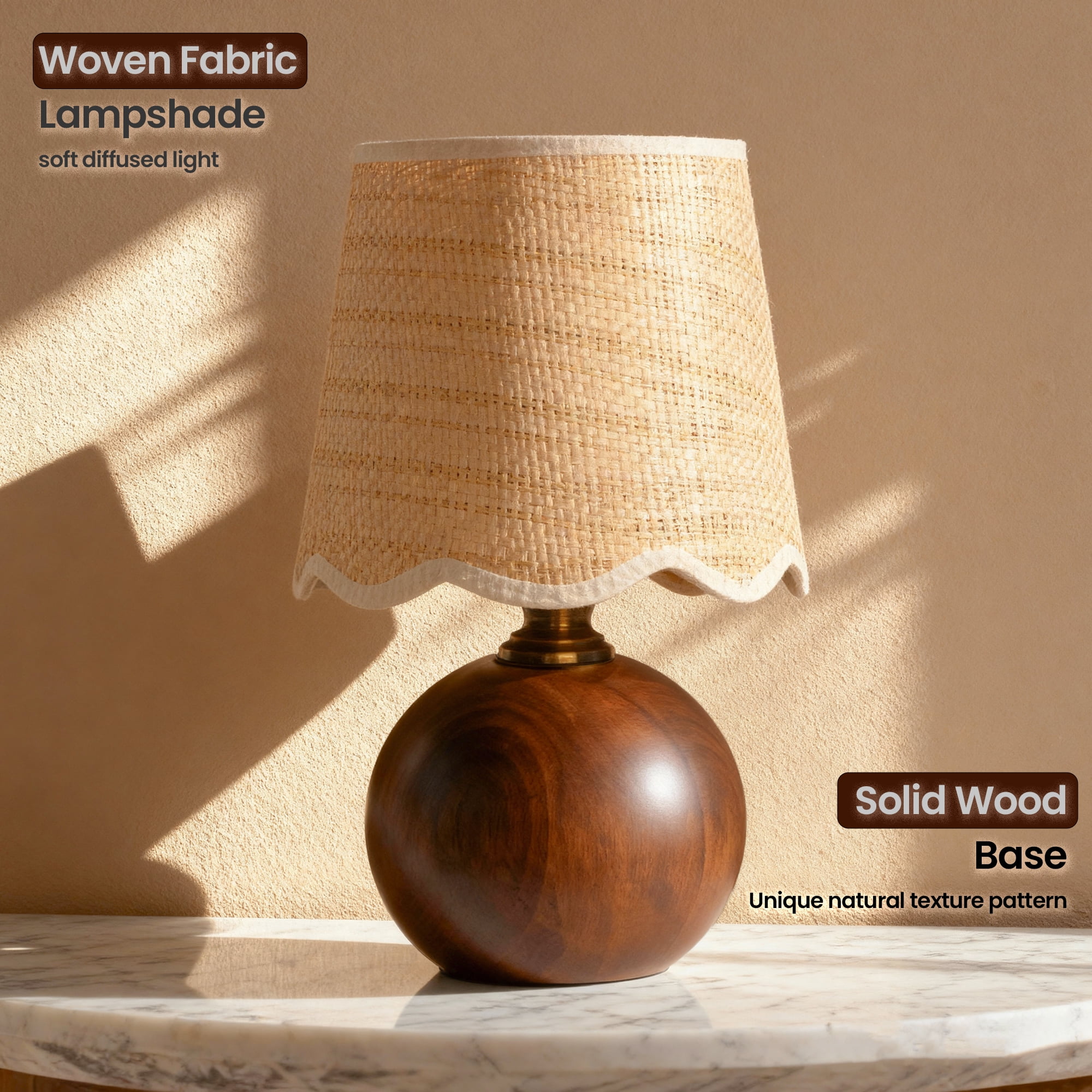 URLIGHTS Table Lamp with Wooden Base Fabric Lampshade,Desk Bedside Small Lamps with 6ft Power Cord, 110V Plug, Dimmable E26 Socket (Bulb Included) for Living Room Night Stands Bedroom