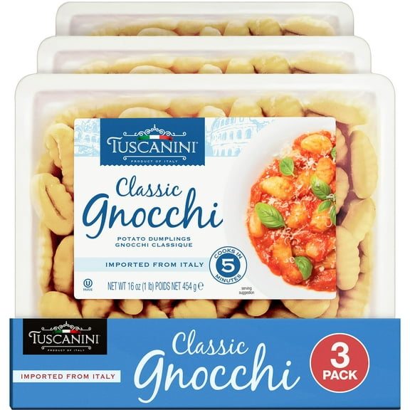 Tuscanini Classic Italian Potato Gnocchi 16oz (3 Pack) | Imported from Italy, Low Fat, Potato Dumpling, Ready in Minutes