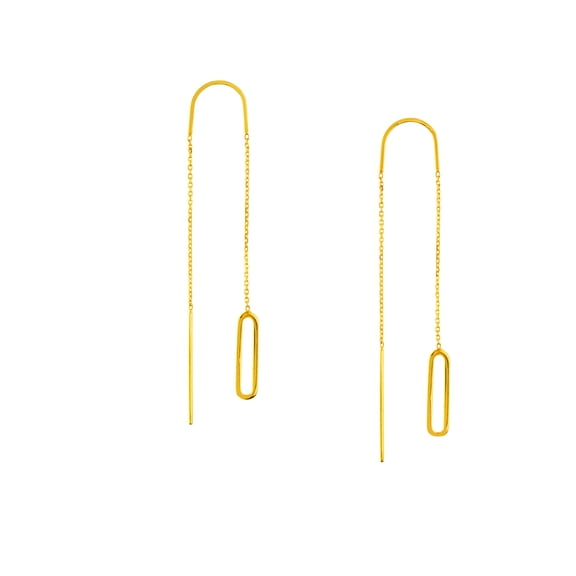 14k Yellow Gold Open Link Threader Earrings Stud Earring for Women