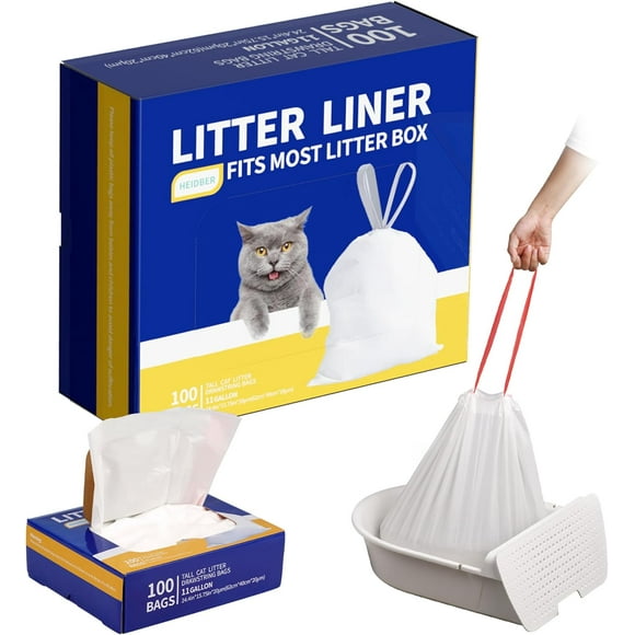 AIR-Drawstring Litter Liner Bags 100 Pack-Cat Litter Box Liner Bags for Litter Box Robot 3 and 4 Thick Waste Bags for Self-cleaning Cat Litter Box Liner Trash Bags for Home/Kitchen Trash Cans
