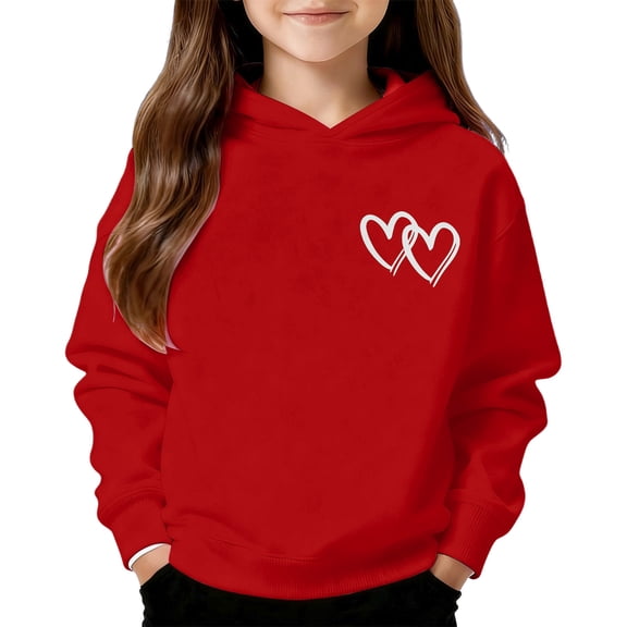 WAYUTE Girls Sweatshirts Long Sleeve Hooded Sweatshirt with Double Heart Print Cute Casual Comfort Soft Pullover Top for Kids and Toddler