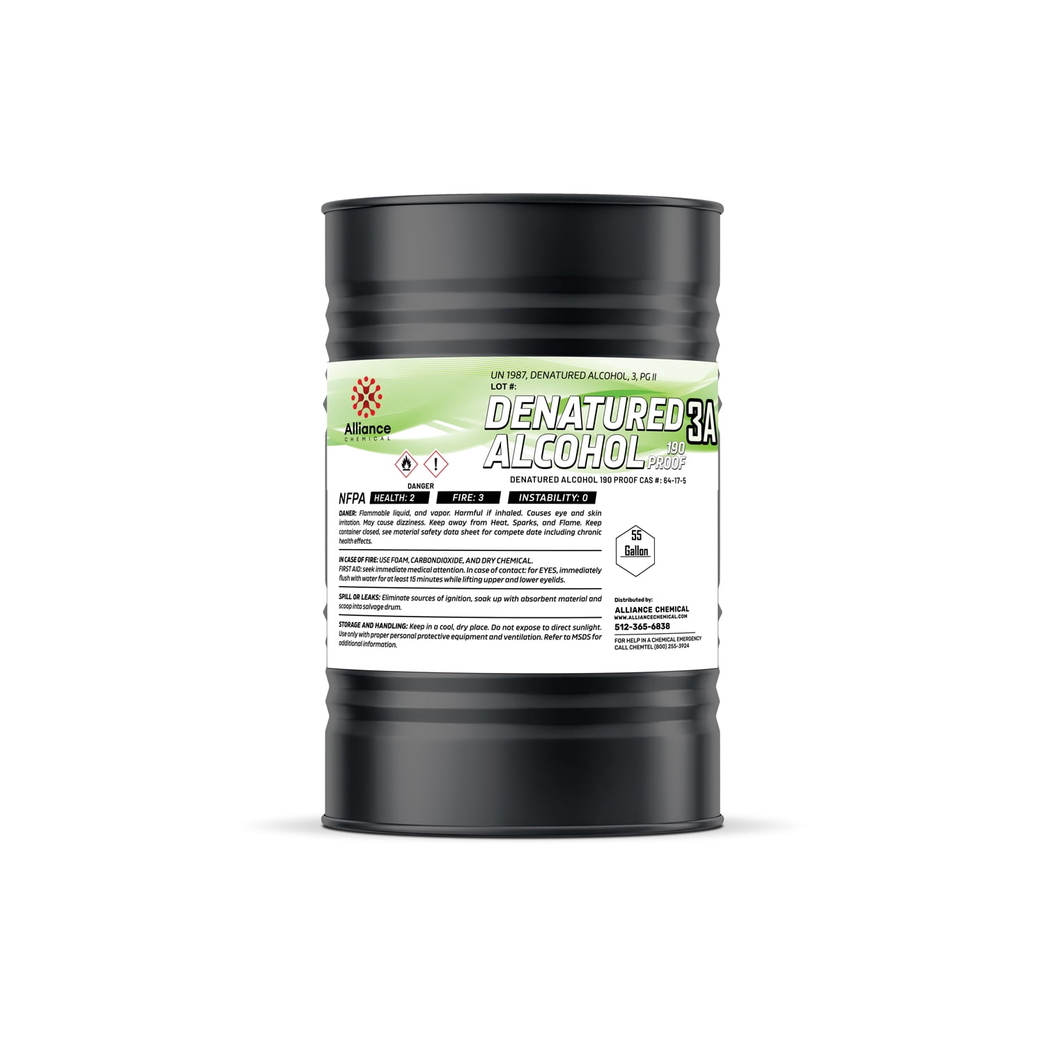 Denatured Alcohol 190 Proof 3A 55 Gallon Drum