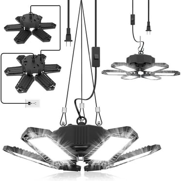 Toberich 2 Pack Plug in Garage Light, Upgraded 200W 20000LM Linkable LED Shop Light, 6500K Ceiling Lights w/ 6 Deformable Panels for Garage, Warehouse, Barn, Basement (Built-in ON/Off Switch)