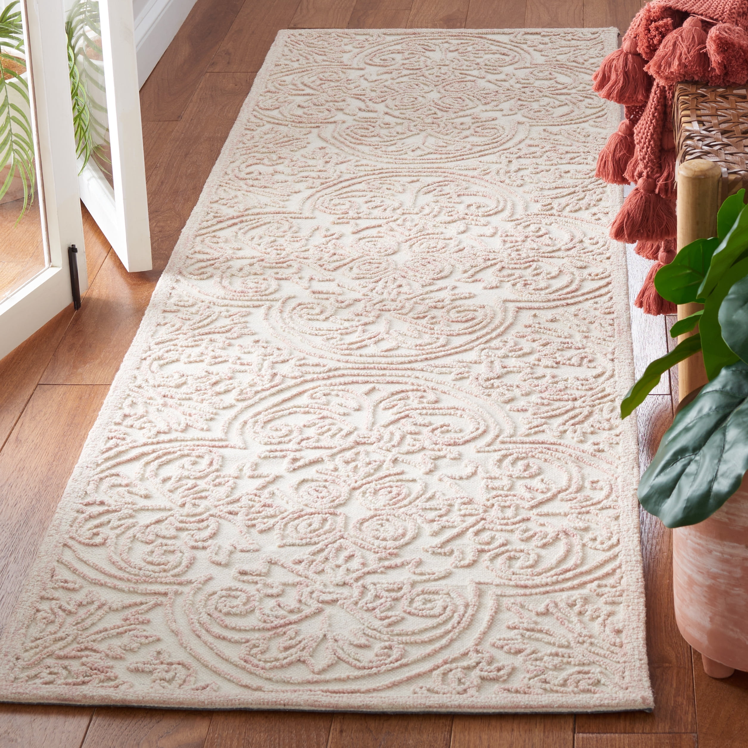 SAFAVIEH Trace Burton Geometric Runner Rug, Ivory/Pink, 2'3" x 8'