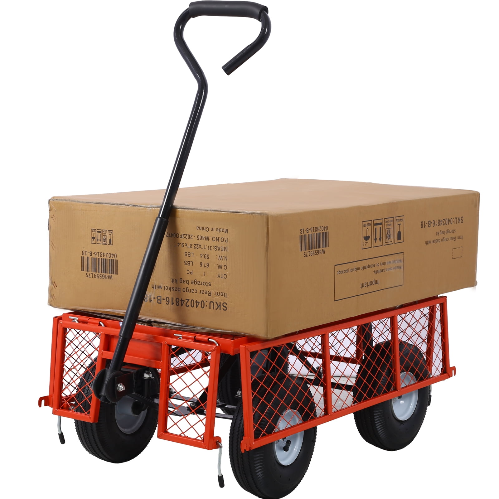 Leumius Heavy Duty Steel Garden Cart with Removable Sides,34"x18",550 lb Capacity,10" Wheels,Utility Cart for Yard Work Hauling,Red