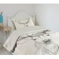 thumbnail image 2 of Ambesonne Antlers Quilted Coverlet 2 Pcs, Sketch of Deer Head, Twin Size, Warm Taupe, 2 of 5