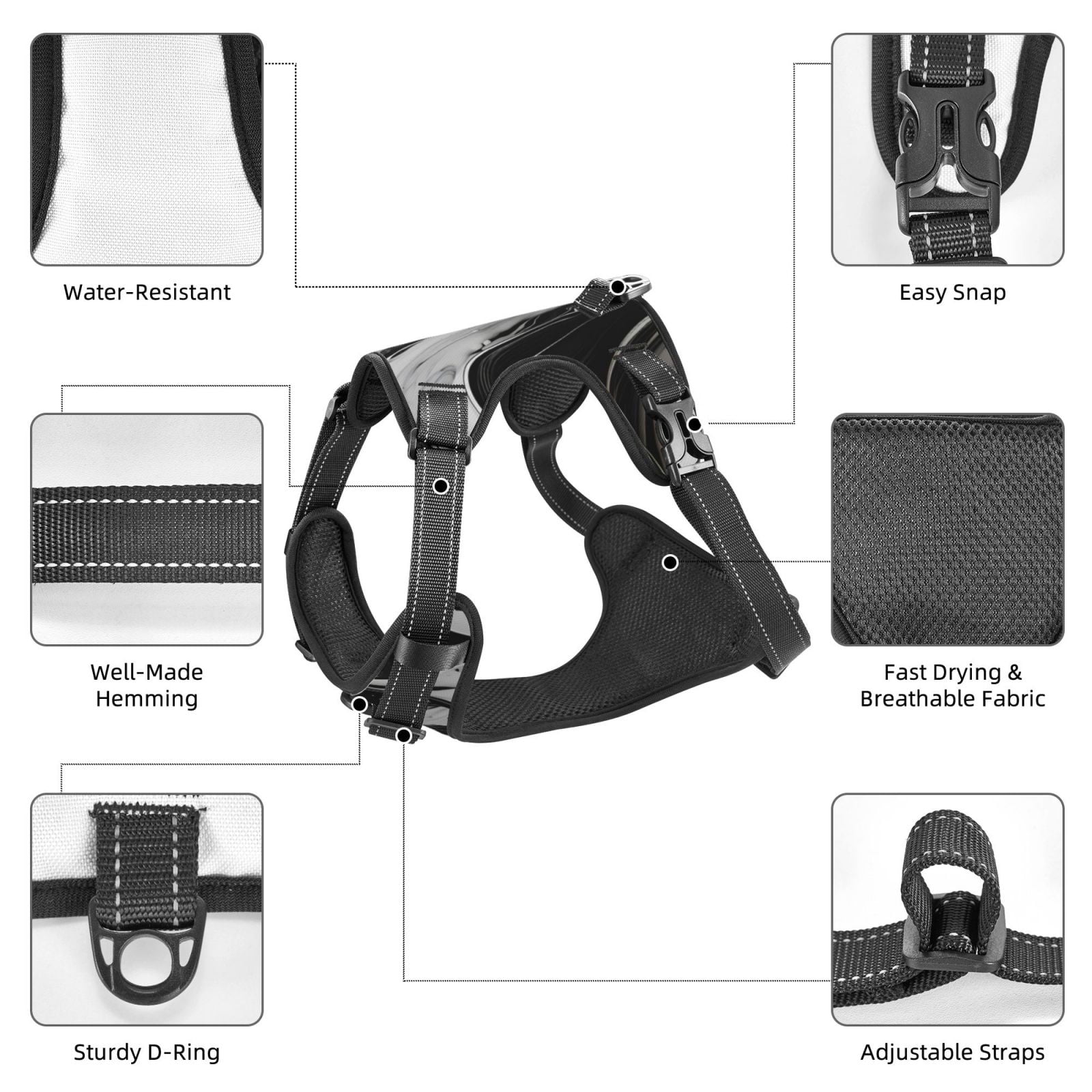 Kdxio Fluid Black White Paint Swirls Print No Pull Dog Harness Adjustable Reflective Oxford Easy Control Medium Large Dog Harness for Training and Everyday-Large