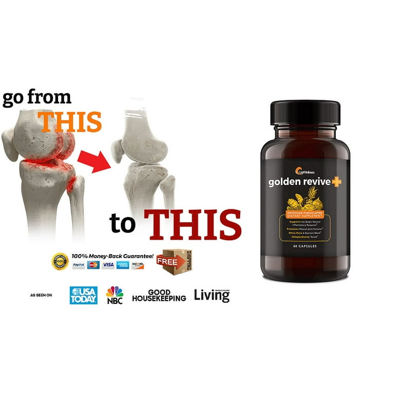 Golden Revive Plus + Dietary Supplement for Joints, Muscles, Immune System Support - 60 Capsules (1 Pack)