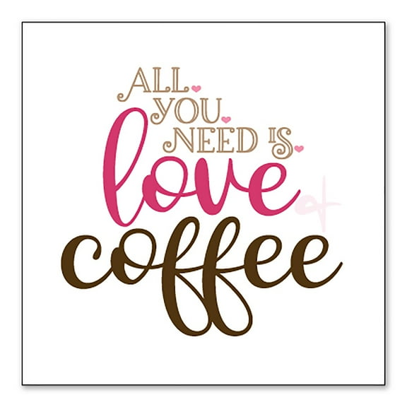 DistinctInk Custom Bumper Sticker - 6" x 6" Decorative Decal - White Background - All You Need Is Love & Coffee