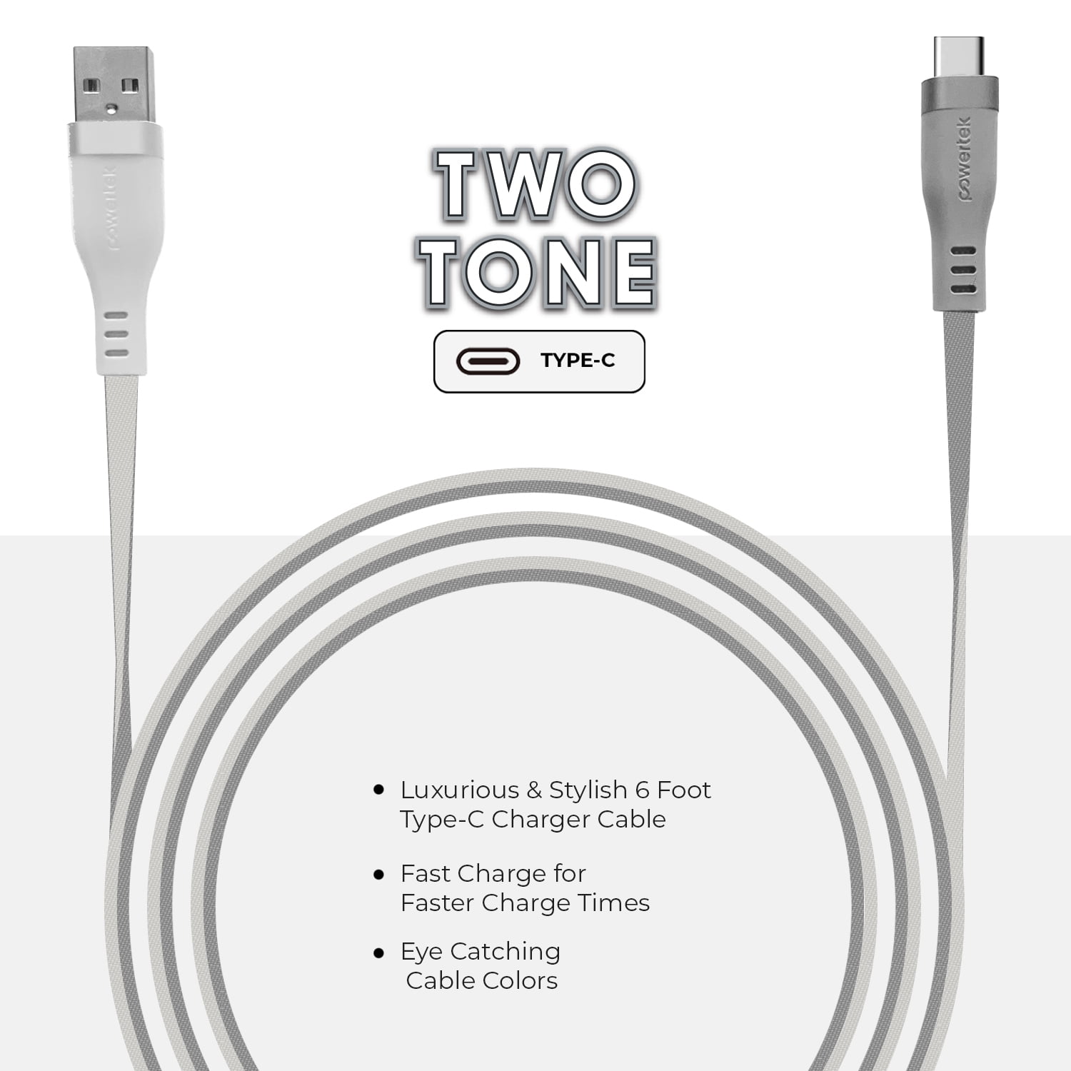 Liquipel Powertek Two Tone USB-A to USB-C - White