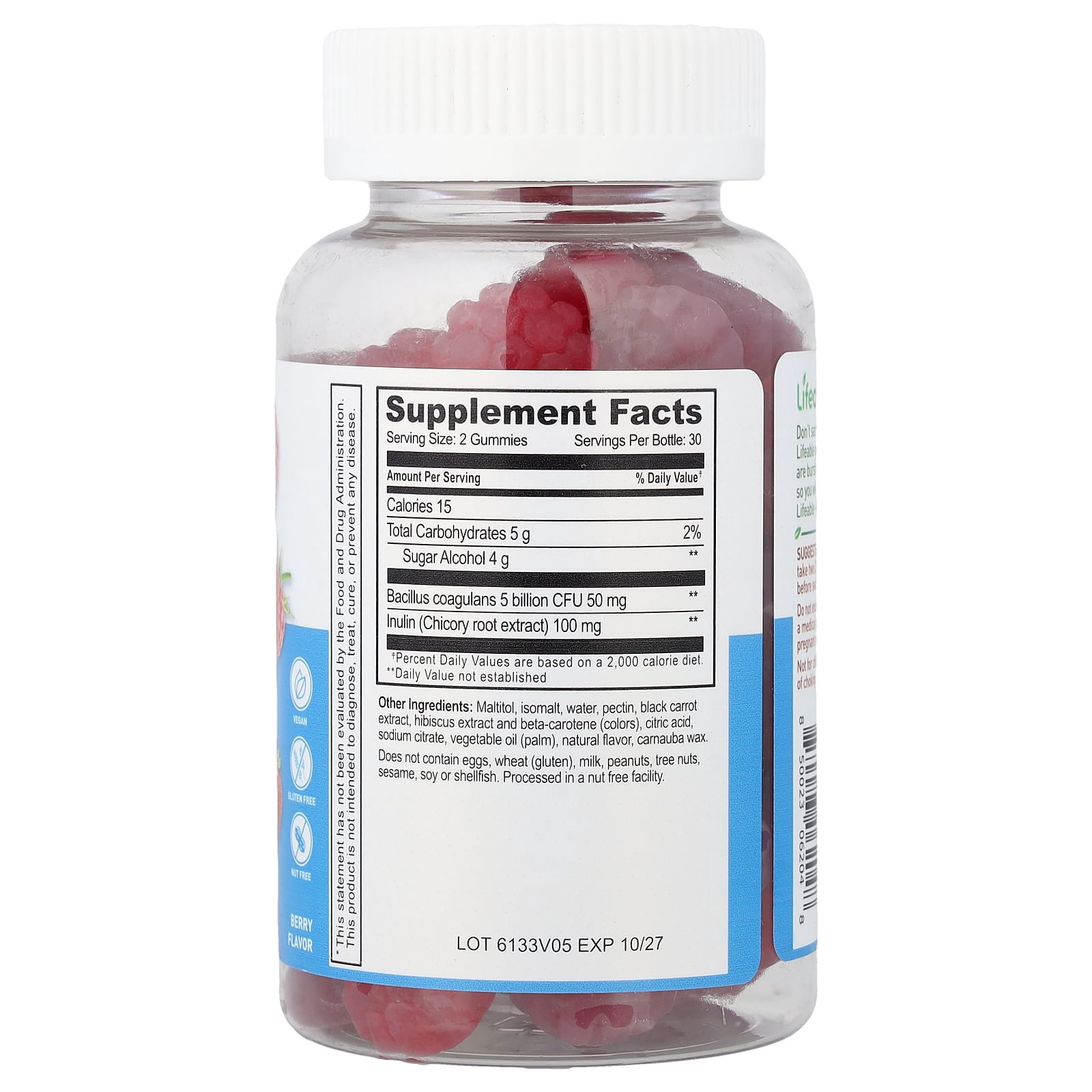 Lifeable Probiotic with Prebiotic Fiber Gummies, Berry, 60 Gummies