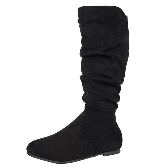 Dasayo Black Women Boots Slouch Mid-Calf Western Round Toe Soft Wide Width Boots Shoes for Women 36
