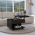 thumbnail image 2 of 15" H carbon espresso coffee table, 4 brake wheels, lifting top that allows storage inside the table, 1 lower shelf and 1 vertical division that allows you to decorate with photos, and design books., 2 of 6