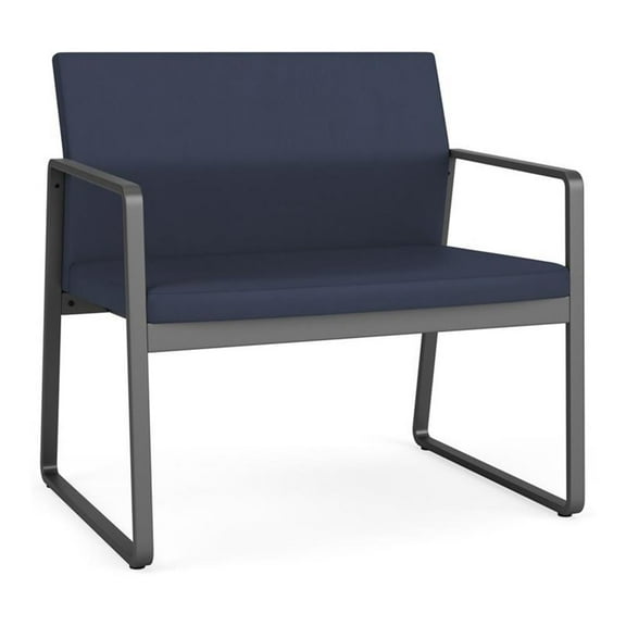 Lesro Gansett Polyurethane Bariatric Chair Waiting Room Guest in Charcoal/Castillo Batik Blue