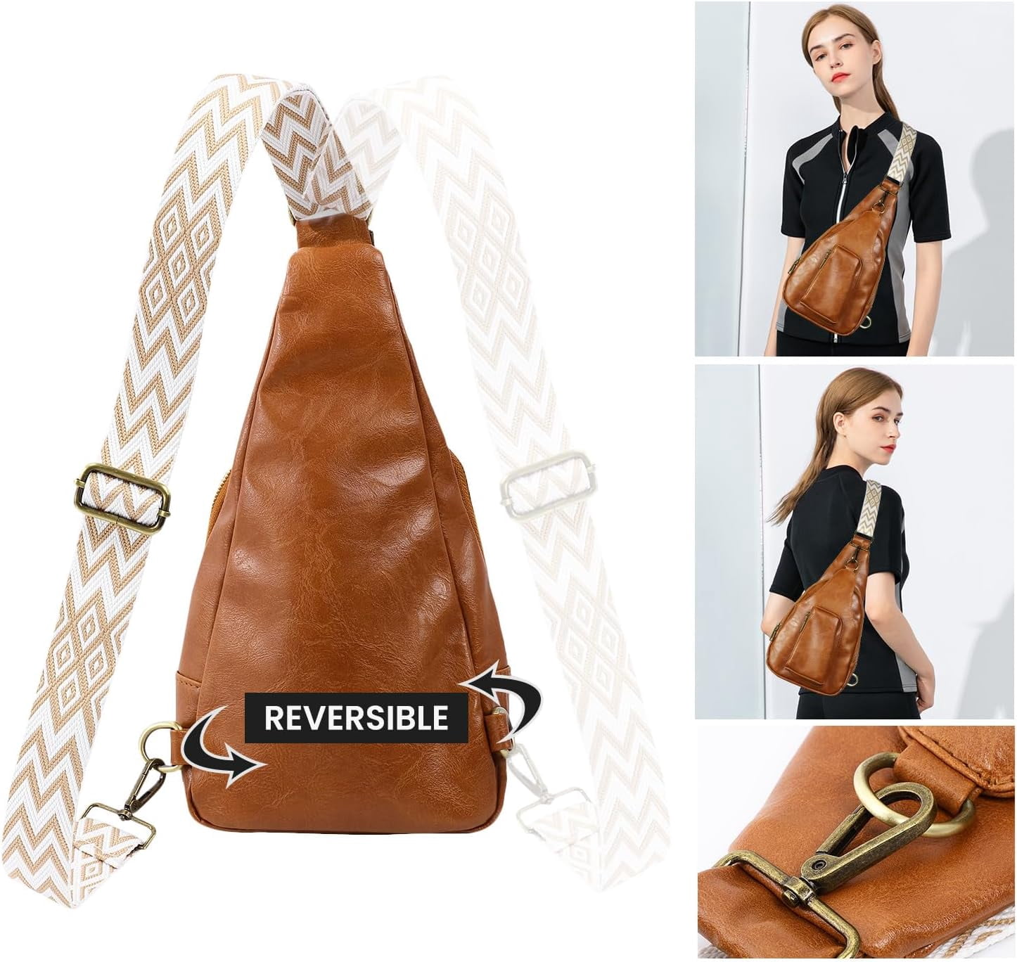 Sling Bag for Women Crossbody, PU Leather Small Sling bags Sling Chest Shoulder Backpack for Traveling Hiking
