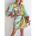 thumbnail image 5 of Women's Printed Long Sleeve Shirt Dress with Buttoned Tie Details 100% Polyester Fabric for Everyday Wear Comfort, 5 of 7