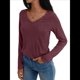 thumbnail image 3 of Camisetas con Cuello en V para Mujer, Blusas de Encaje de Larga, Holgadas, Elegantes e Informales, para Otoño e Invierno, A . Vino Tinto S, 3 of 8