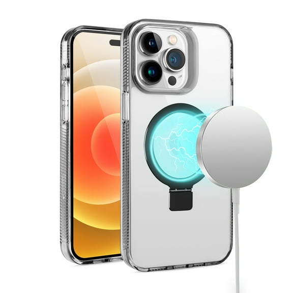 For Apple iPhone 15 Pro (6.1") Transparent HQ Magnetic Ring Circle Stand with MagSafe Compatible Hybrid Dotted Edged Cover ,Xpm Phone Case [ Black ]