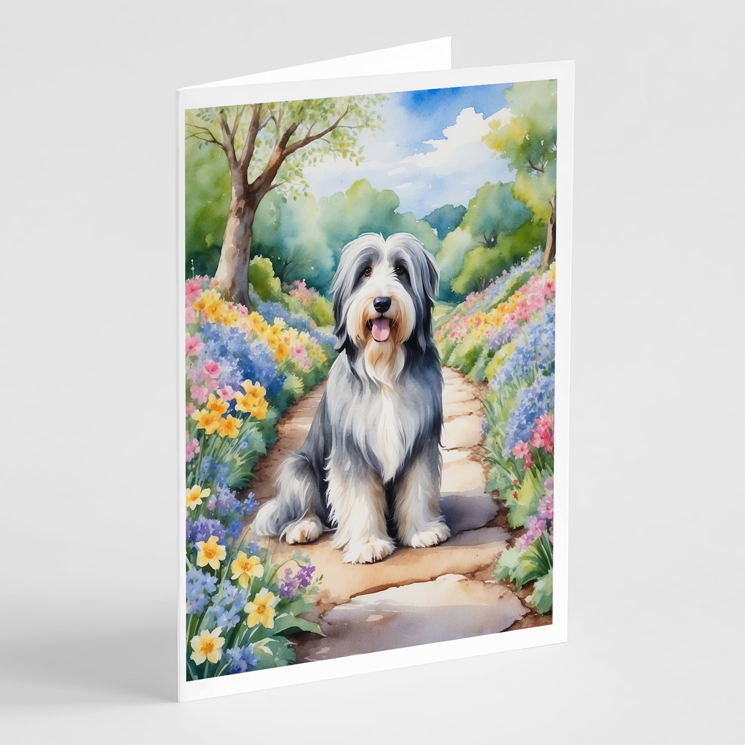 Brittany Spaniel Spring Path Greeting Cards Pack of 8 7 in x 5 in