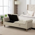 thumbnail image 3 of S-HOME Minimalist Large Storage Bench With Rolled Armrest In Napped Fabric 65.75", Versatile Daybed With Rubberwood Legs, For Bedroom And Dormitory, Griege, 3 of 11